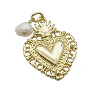 Copper Heart Pendant With Pearl Gold Plated, approx 20-25mm, 6mm [FD12297]