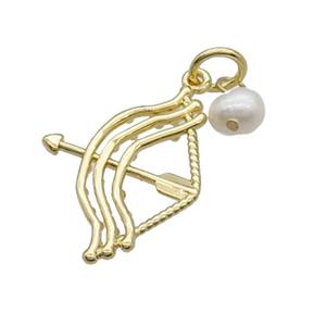 Copper Pendant With Pearl Bow And Arrow Gold Plated, approx 18-25mm, 6mm [FD12298]
