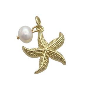 Copper Starfish Pendant With Pearl Gold Plated, approx 15mm, 6mm [FD12299]