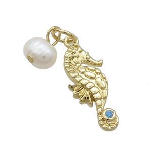 Copper Sea Horse Pendant With Pearl Gold Plated, approx 8-18mm, 6mm [FD12304]