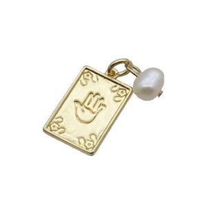 Copper Hand Pendant With Pearl Rectangle Gold Plated, approx 10-15mm, 6mm [FD12305]