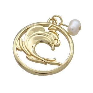 Copper Lucky Cloud Pendant With Pearl Circle Gold Plated, approx 25mm, 6mm [FD12306]