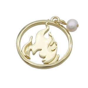 Copper Aflame Pendant With Pearl Circle Gold Plated, approx 25mm, 6mm [FD12307]