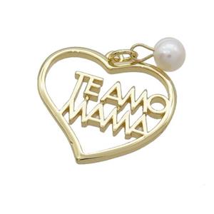 Copper Hear Pendant With Pearl Teamo MAMA Gold Plated, approx 24mm, 6mm [FD12308]