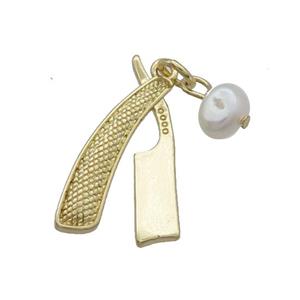 Copper Razor Pendant With Pearl Gold Plated, approx 14-22mm, 6mm [FD12309]