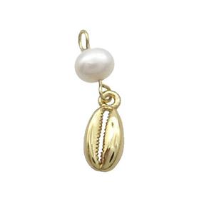 Copper Conch Pendant With Pearl Gold Plated, approx 5-10mm, 6mm [FD12310]