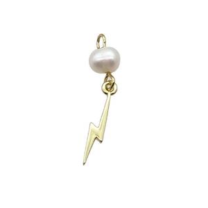 Copper Lightning Pendant With Pearl Gold Plated, approx 3-16mm, 6mm [FD12312]