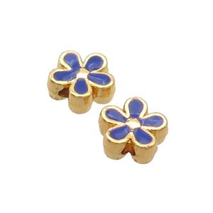 Copper Flower Beads Blue Enamel Gold Plated, approx 7.5mm [FD12324]