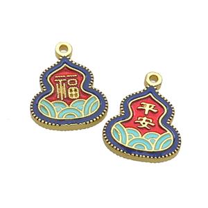 Copper Gourd Pendant Fu Multicolor Enamel Gold Plated, approx 11.5-13mm [FD12347]