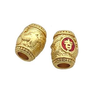 Copper Barrel Beads Loong Large Hole Unfade Gold Plated, approx 9-12mm, 4mm hole [FD12348]