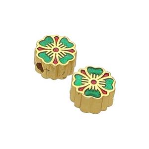 Copper Flower Beads Green Enamel Unfade Gold Plated, approx 8mm [FD12349]