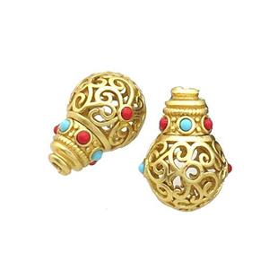Tibetan Style Copper Gourd Beads Unfade Gold Plated, approx 11-17mm [FD12375]