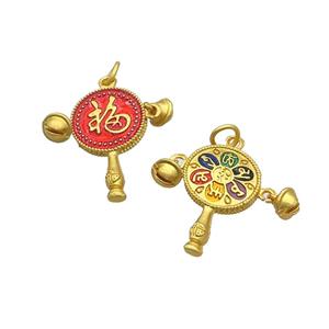 Copper Pendant Enamel Chinese Bell Gold Plated, approx 14-25mm [FD12377]