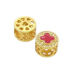 Copper Butter Beads Pave Zircon Red Enamel Cross Large Hole Gold Plated, approx 10.5mm, 5mm hole [FD12431]