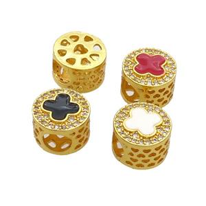 Copper Butter Beads Pave Zircon Mix Enamel Cross Large Hole Gold Plated, approx 10.5mm, 5mm hole [FD12432]