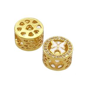 Copper Butter Beads Pave Zircon White Enamel Butterfly Large Hole Gold Plated, approx 10.5mm, 5mm hole [FD12433]