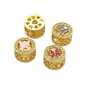 Copper Butter Beads Pave Zircon Mix Enamel Butterfly Large Hole Gold Plated, approx 10.5mm, 5mm hole [FD12438]