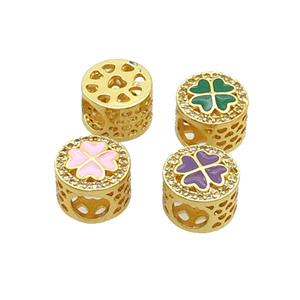 Copper Butter Beads Pave Zircon Mix Enamel Clover Large Hole Gold Plated, approx 10.5mm, 5mm hole [FD12443]
