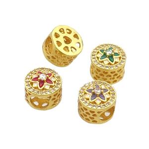 Copper Butter Beads Pave Zircon Mixed Enamel Flower Large Hole Gold Plated, approx 10.5mm, 5mm hole [FD12448]