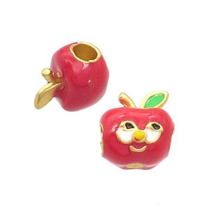 Alloy Apple Beads Red Enamel Large Hole Gold Plated, approx 11.5mm, 4mm hole [FD12451]