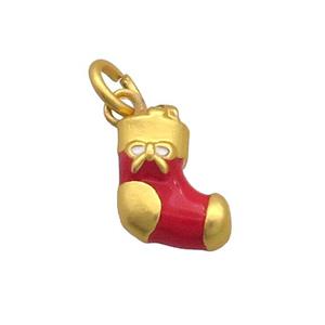 Christmas Stocking Charms Pendant Alloy Red Enamel Gold Plated, approx 9-11mm [FD12454]