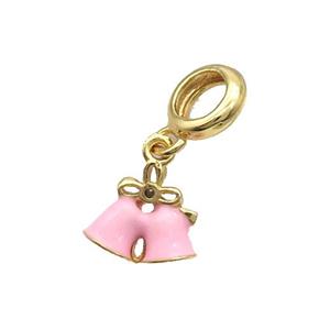 Christmas Bell Pendant Charms Alloy Pink Enamel Gold Plated, approx 11mm, 8mm dia [FD12455]