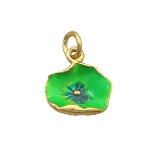Copper Lotus Leaf Pendant Green Enamel Gold Plated, approx 11-13mm [FD12458]