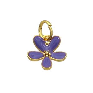 Copper Flower Pendant Purple Enamel Gold Plated, approx 11mm [FD12460]