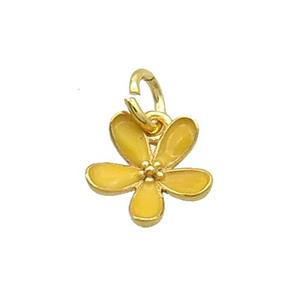 Copper Flower Pendant Yellow Enamel Gold Plated, approx 11mm [FD12461]