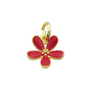 Copper Flower Pendant Red Enamel Gold Plated, approx 11mm [FD12462]