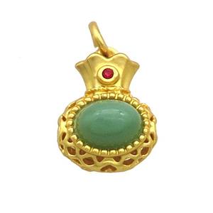 Copper Bottle Pendant Pave Green Jade Gold Plated, approx 13-15mm [FD12467]
