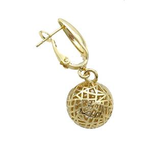 Copper Latchback Earring Sphere Hollow Gold Plated, approx 15mm, 11-20mm [FD12541]