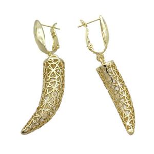 Copper Latchback Earring Horn Hollow Gold Plated, approx 10-35mm, 11-20mm [FD12542]