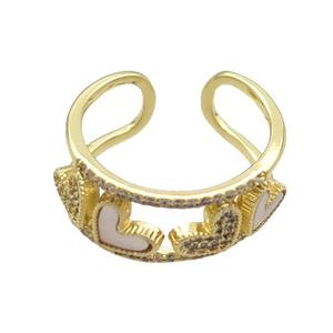 Copper Ring Pave Zircon Shell Heart Gold Plated, approx 10mm, 18mm dia [FD12546]