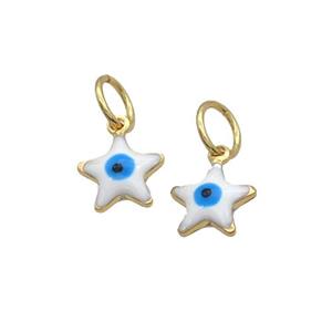 Copper Star Pendant Evil Eye White Enamel Gold Plated, approx 8mm [FD12556]
