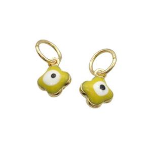 Copper Clover Pendant Eye Yellow Enamel Gold Plated, approx 7mm [FD12557]