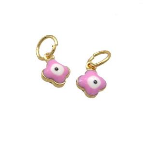 Copper Clover Pendant Eye Pink Enamel Gold Plated, approx 7mm [FD12558]