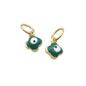 Copper Clover Pendant Eye Green Enamel Gold Plated, approx 7mm [FD12559]