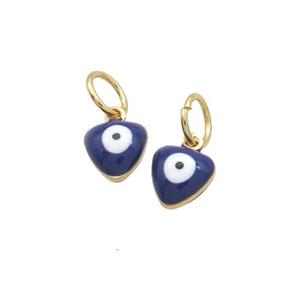 Copper Heart Pendant Eye Darkblue Enamel Gold Plated, approx 7mm [FD12563]