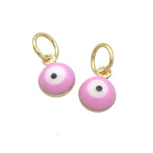 Copper Circle Pendant Eye Pink Enamel Gold Plated, approx 7mm [FD12565]