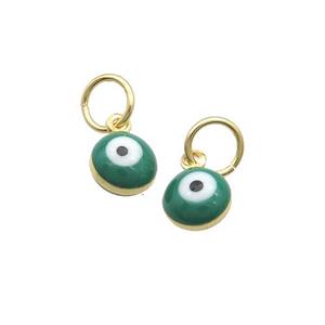 Copper Circle Pendant Eye Green Enamel Gold Plated, approx 7mm [FD12566]