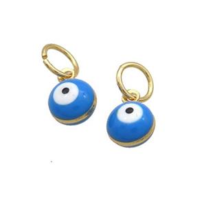 Copper Circle Pendant Eye Blue Enamel Gold Plated, approx 7mm [FD12567]