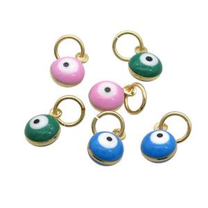 Copper Circle Pendant Eye Enamel Gold Plated Mixed Color, approx 7mm [FD12568]