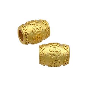 Copper Barrel Beads Large Hole Unfade Gold Plated, approx 8.5-10mm, 4mm hole [FD12571]