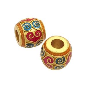 Copper Barrel Beads Multicolor Enamel Large Hole Unfade Gold Plated, approx 10-11mm, 4mm hole [FD12573]