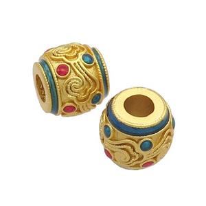 Copper Barrel Beads Teal Enamel Large Hole Unfade Gold Plated, approx 10-11mm, 4mm hole [FD12574]