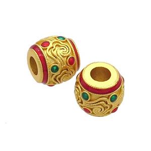Copper Barrel Beads Red Enamel Large Hole Unfade Gold Plated, approx 10-11mm, 4mm hole [FD12575]