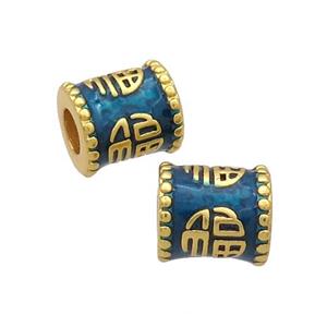 Copper Tube Beads Teal Enamel FU Large Hole Unfade Gold Plated, approx 9.5-10.5mm, 4mm hole [FD12582]
