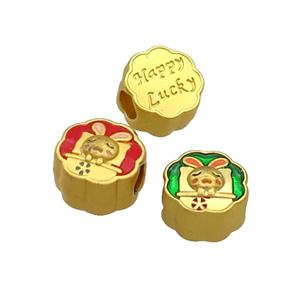 Copper Button Circle Beads Rabbit Enamel Large Hole Unfade Gold Plated Mixed, approx 12mm, 4mm hole [FD12591]