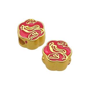 Copper Button Circle Beads Cloud Red Enamel Large Hole Unfade Gold Plated, approx 11mm, 4mm hole [FD12592]